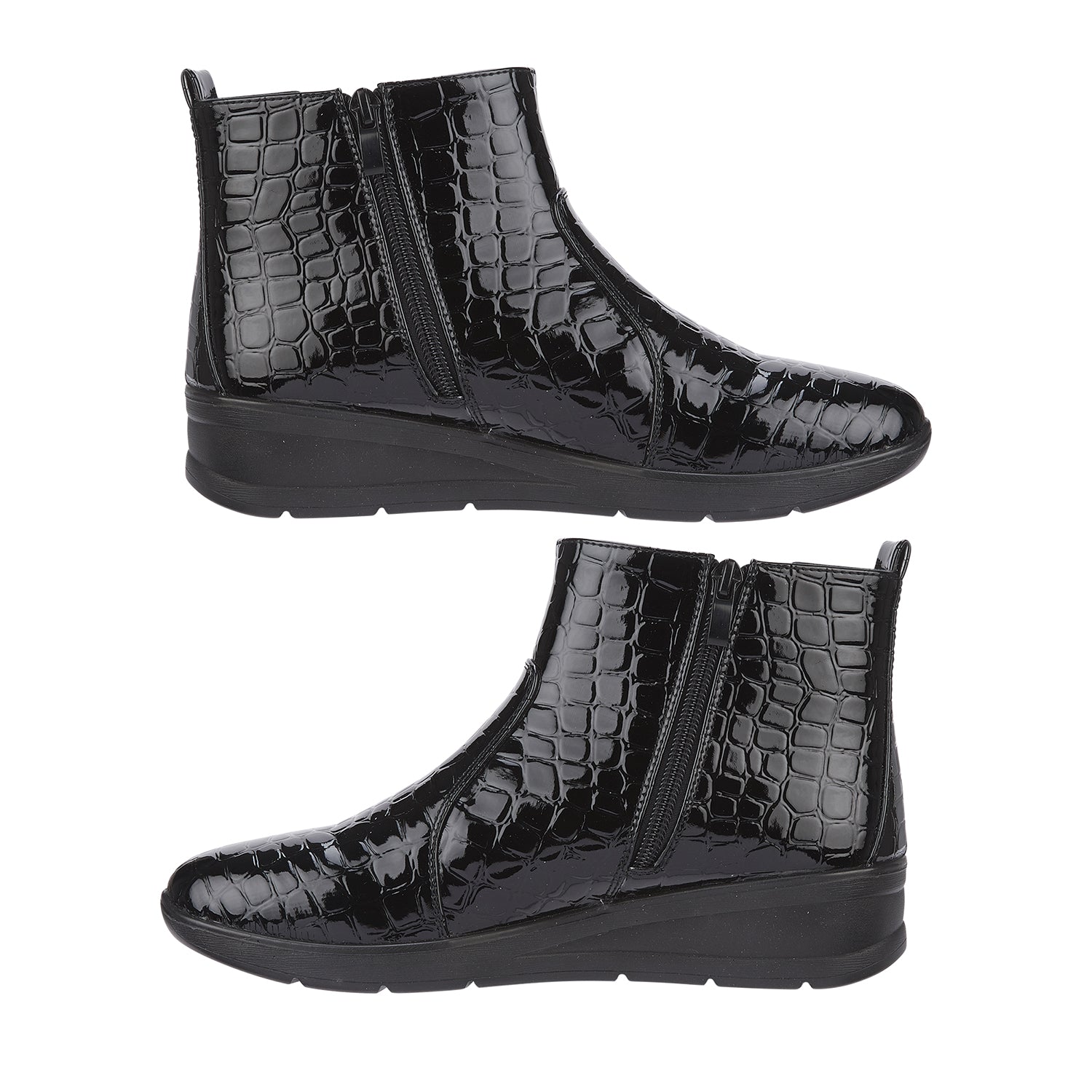 Ladies Croc Patten Chelsea Boots (Size 7) - Black_7929772_2