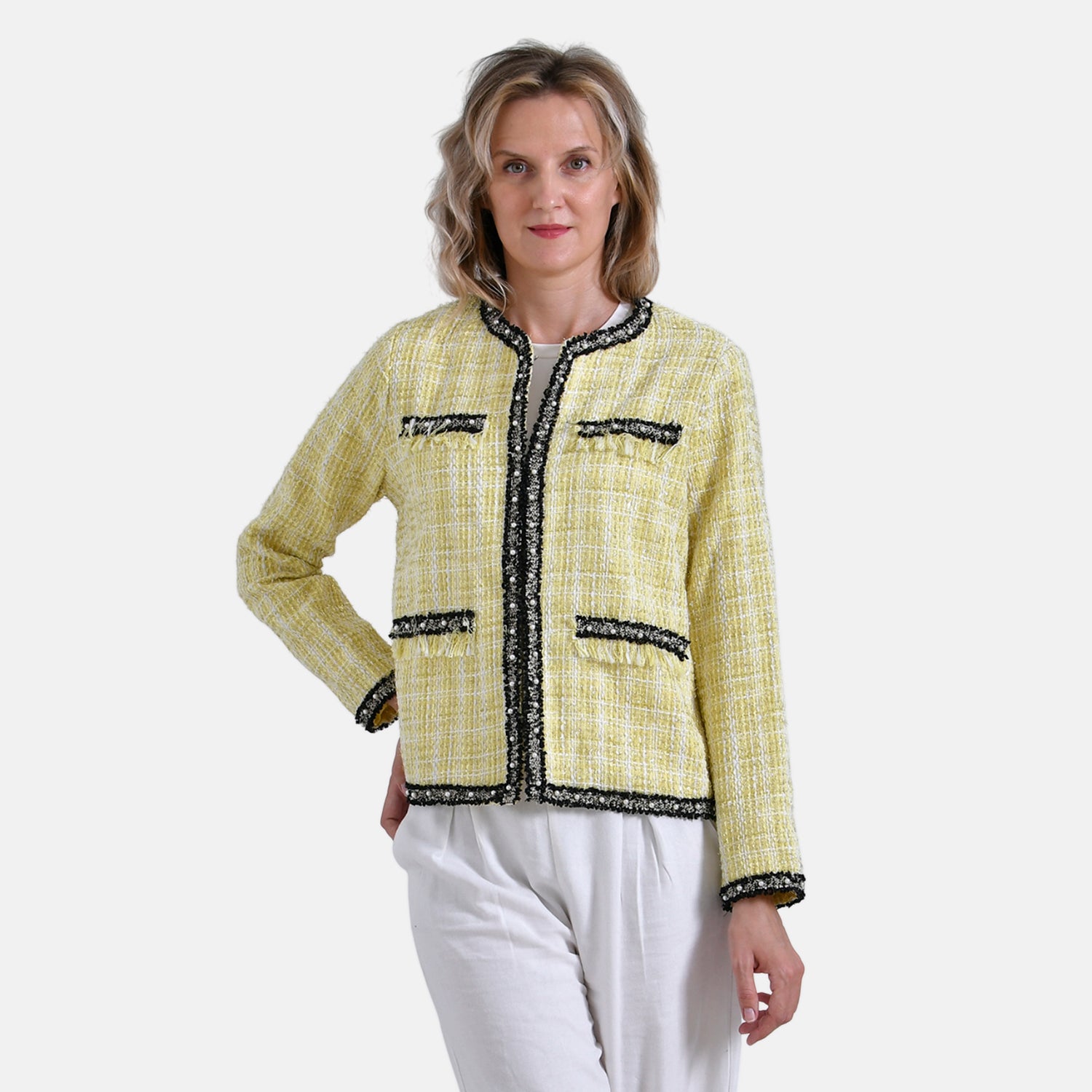La Marey Classic Twill Jacket with Decorative Pockets (Size XXL, 24-26) - Yellow_7932571