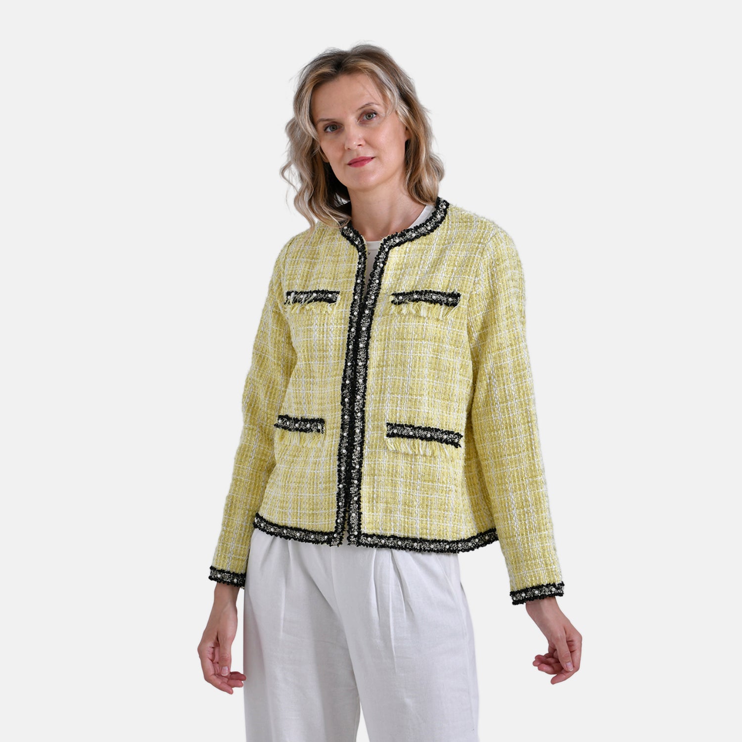 La Marey Classic Twill Jacket with Decorative Pockets (Size XXL, 24-26) - Yellow_7932571_3