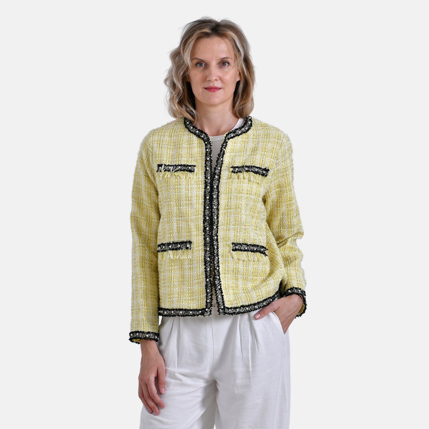 La Marey Classic Twill Jacket with Decorative Pockets (Size XXL, 24-26) - Yellow_7932571_4