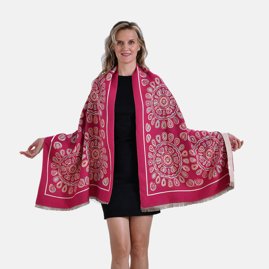 Closeout Deal Super Soft Shawl (One Size) - Red Based with Multi Flowers