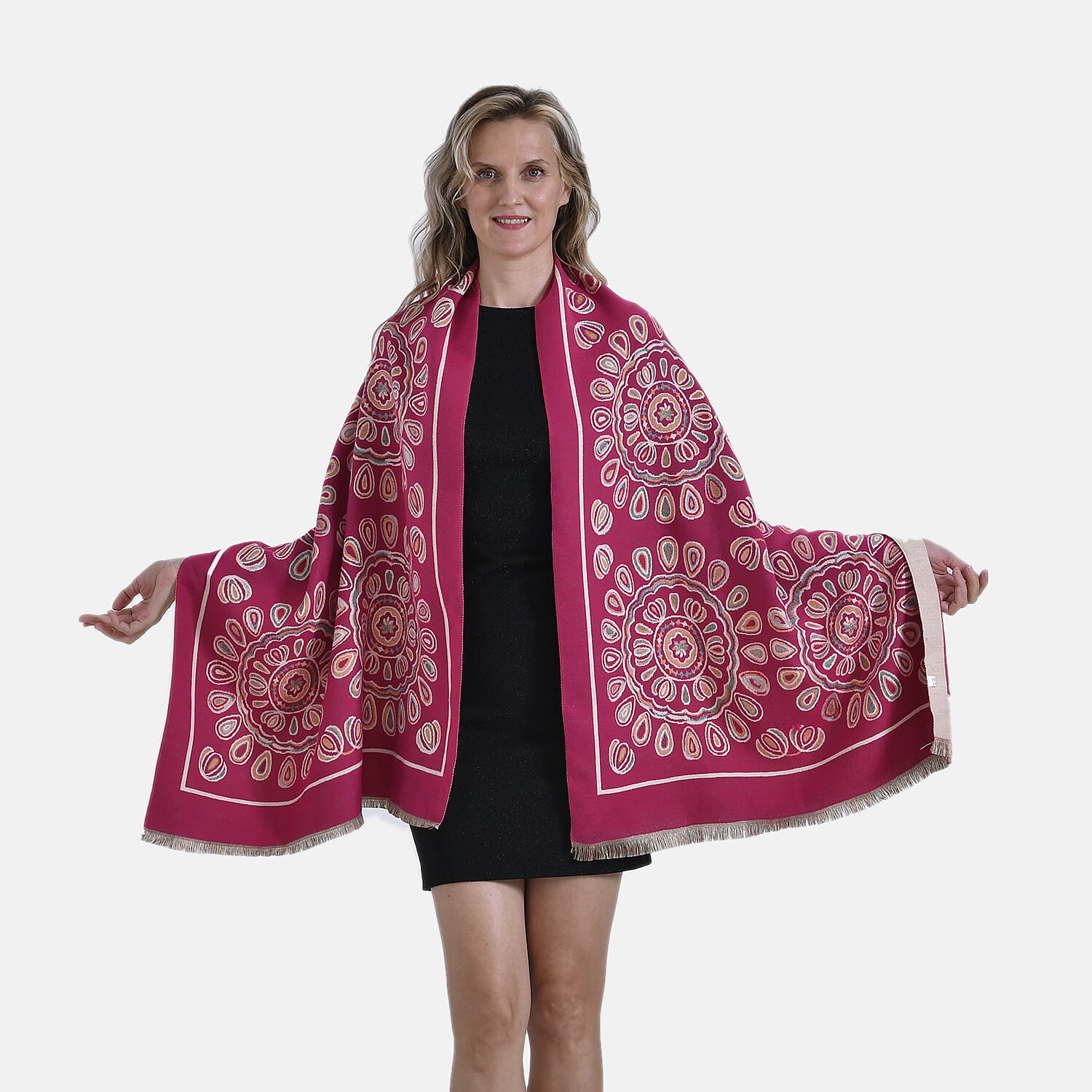 Closeout Deal Super Soft Shawl (One Size) - Red Based with Multi Flowers