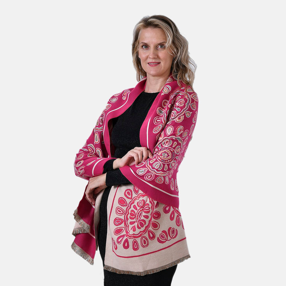 Closeout Deal Super Soft Shawl (One Size) - Red Based with Multi Flowers