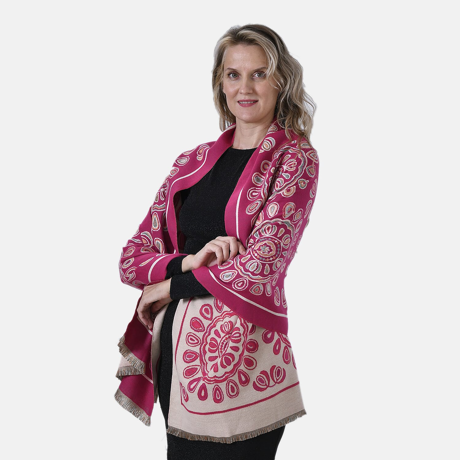 Closeout Deal Super Soft Shawl (One Size) - Red Based with Multi Flowers