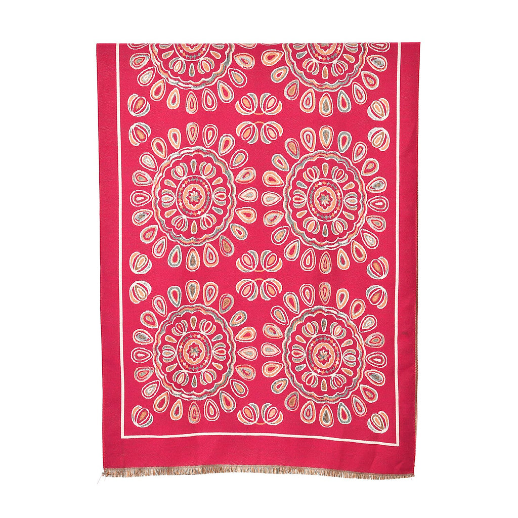 Closeout Deal Super Soft Shawl (One Size) - Red Based with Multi Flowers