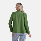 - Maisi Classic Linen Blend Long Sleeves Blazer with Notched Collar (Size L) - Green