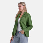 - Maisi Classic Linen Blend Long Sleeves Blazer with Notched Collar (Size L) - Green