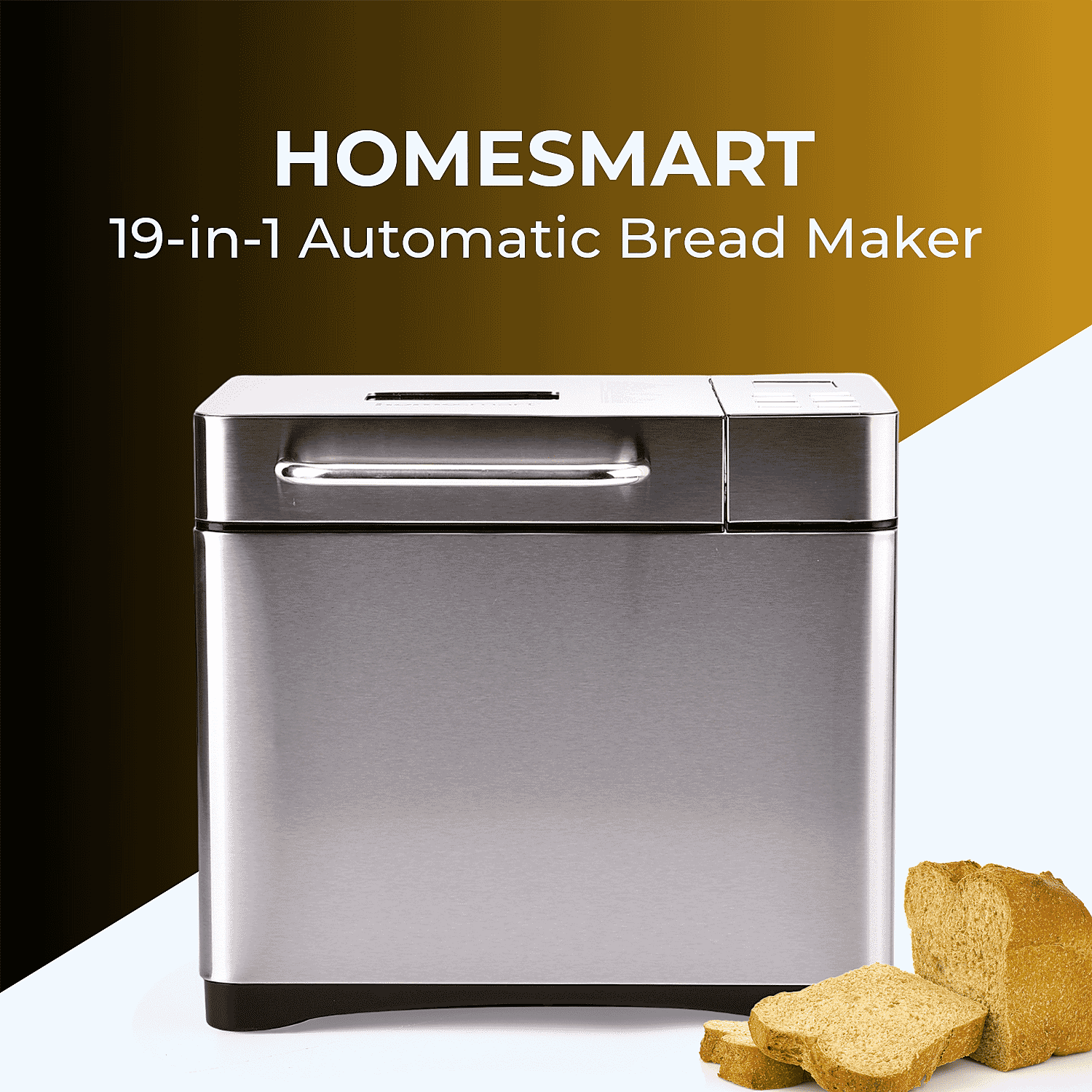 Homesmart 19 in 1 Automatic Bread Maker Machine with LCD - All Breads, Cakes, Jams, Yoghurts, Rice (15 hour Timer) - Non Stick Bowl