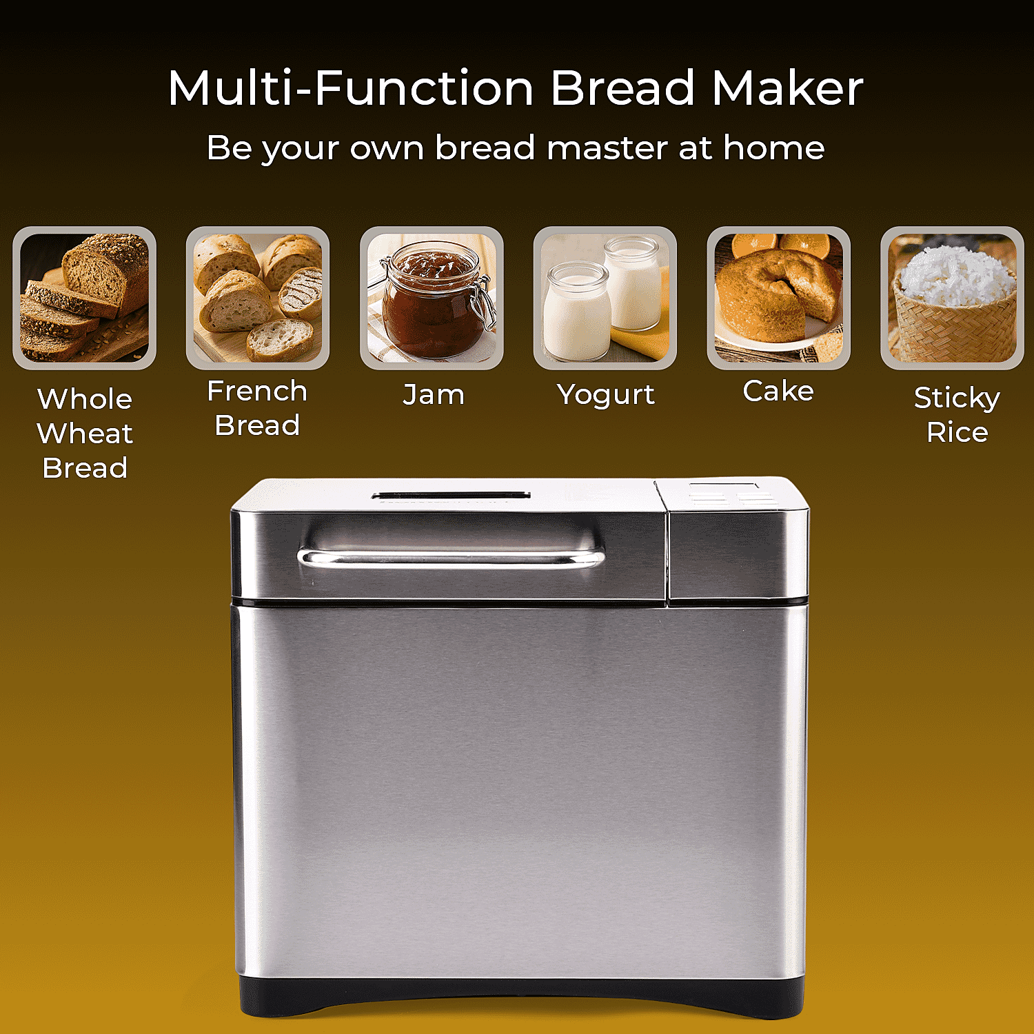 Homesmart 19 in 1 Automatic Bread Maker Machine with LCD - All Breads, Cakes, Jams, Yoghurts, Rice (15 hour Timer) - Non Stick Bowl
