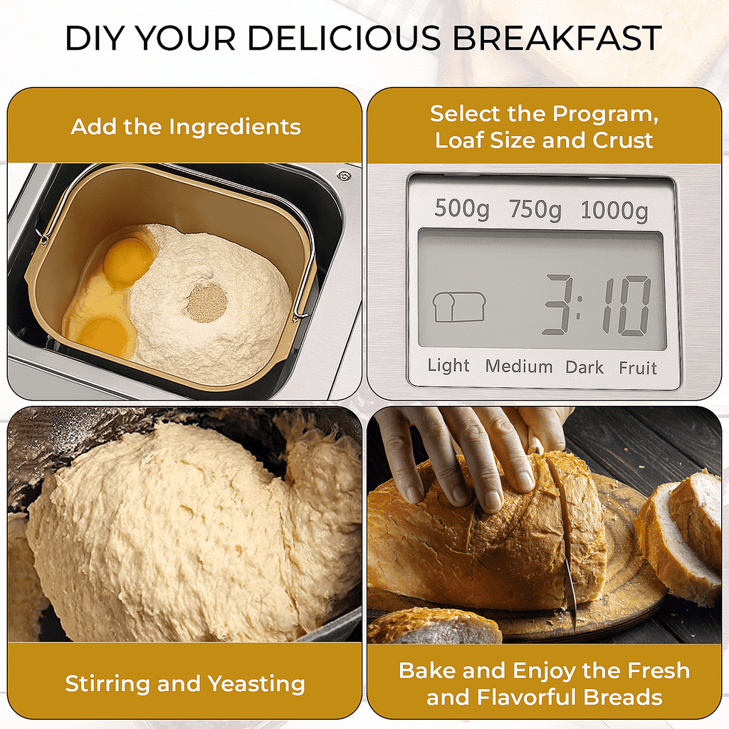 Homesmart 19 in 1 Automatic Bread Maker Machine with LCD - All Breads, Cakes, Jams, Yoghurts, Rice (15 hour Timer) - Non Stick Bowl