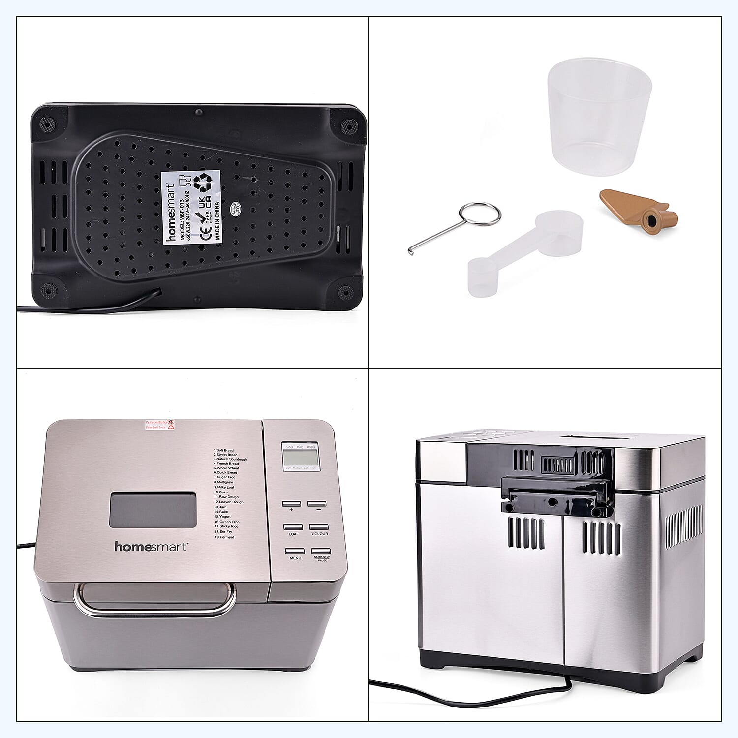 Homesmart 19 in 1 Automatic Bread Maker Machine with LCD - All Breads, Cakes, Jams, Yoghurts, Rice (15 hour Timer) - Non Stick Bowl