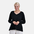 La Marey 100% Cotton V-Neck Long Sleeve Classic Top (Size 24 to 26) - Black_7968721