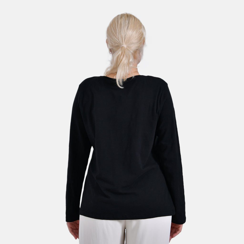 La Marey 100% Cotton V-Neck Long Sleeve Classic Top (Size 24 to 26) - Black_7968721_1