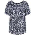 Emreco Casual Leaf Print Top - Short Sleeve & Versatile Off-Shoulder Style (Size 14) - Navy_7972549_1
