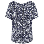 Emreco Casual Leaf Print Top - Short Sleeve & Versatile Off-Shoulder Style (Size 14) - Navy_7972549_2