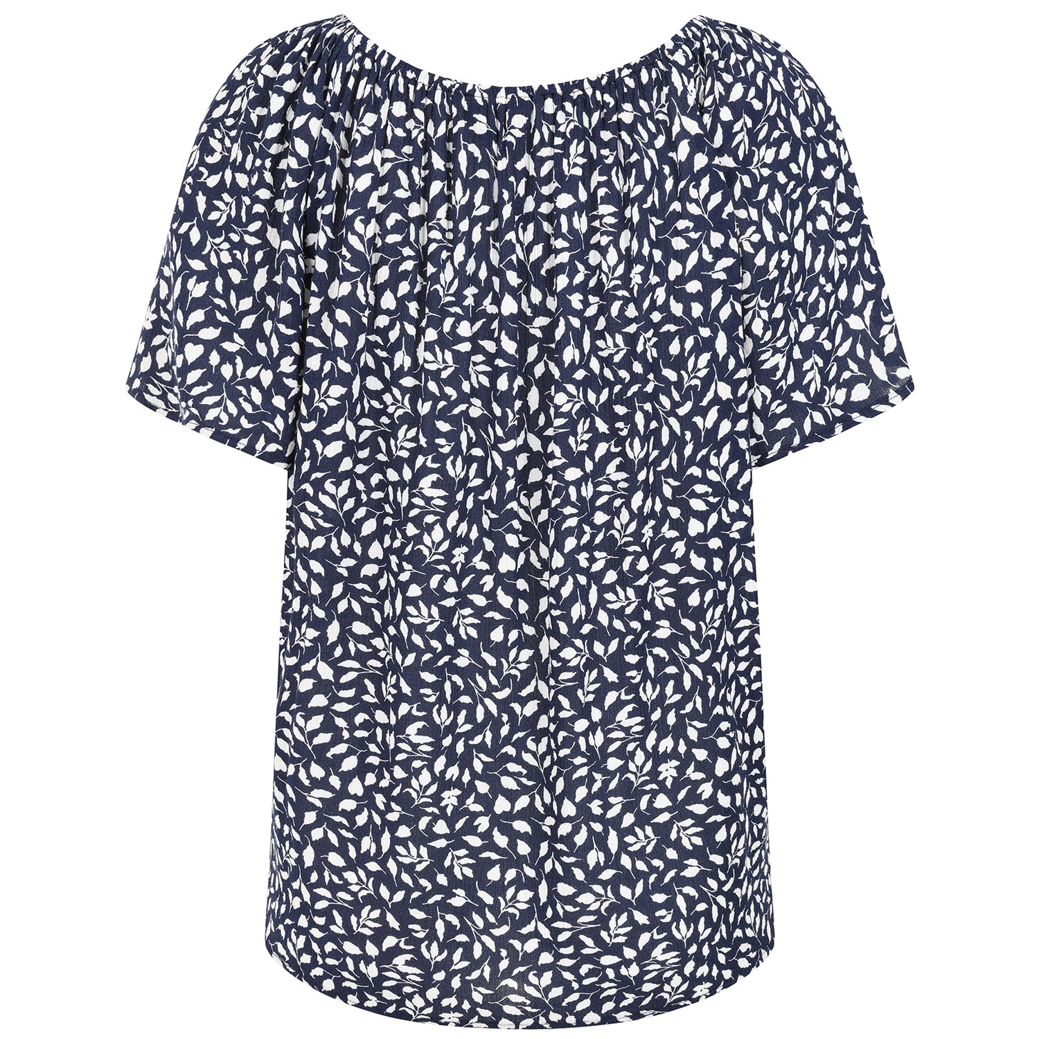Emreco Casual Leaf Print Top - Short Sleeve & Versatile Off-Shoulder Style (Size 14) - Navy_7972549_2