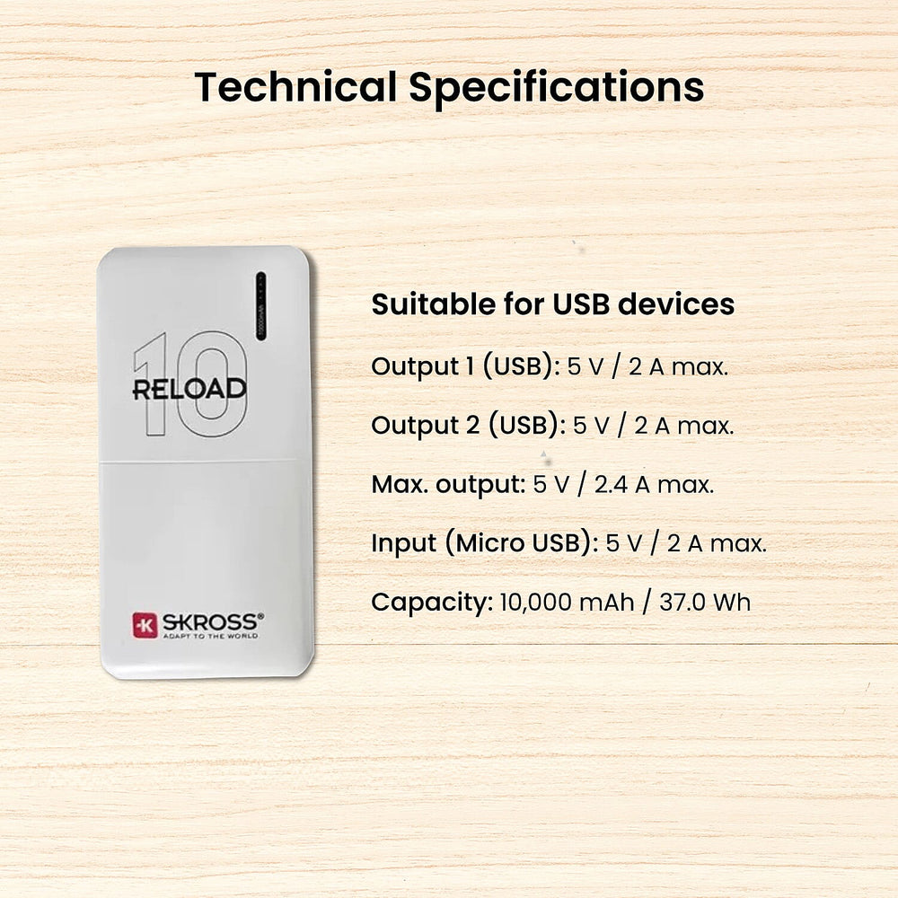 Skross 10000Mah Powerbank - White