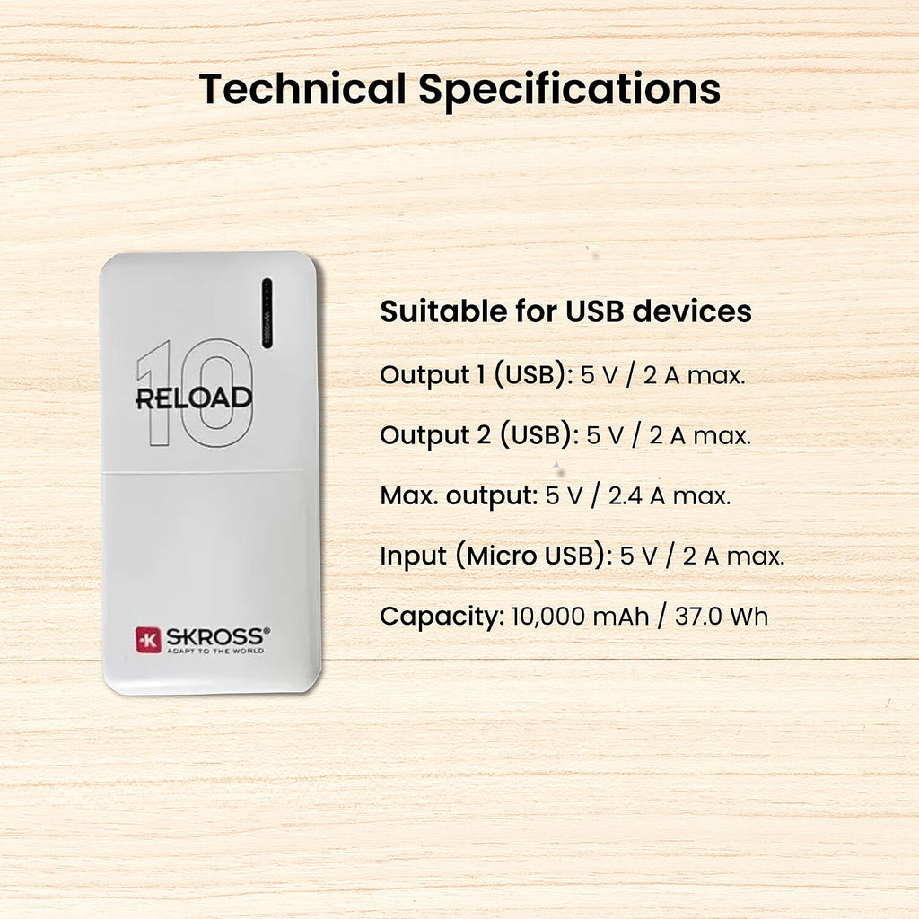 Skross 10000Mah Powerbank - White