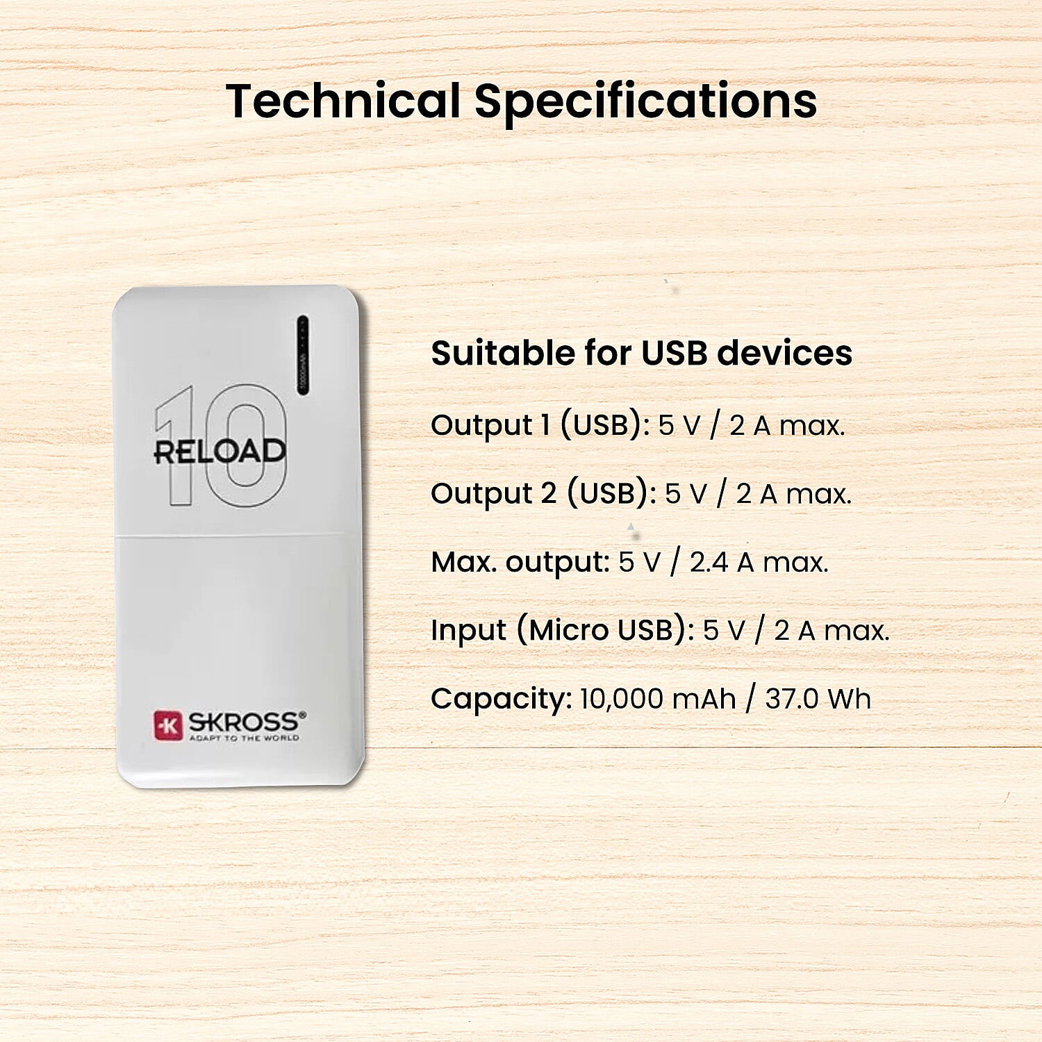 Skross 10000Mah Powerbank - White
