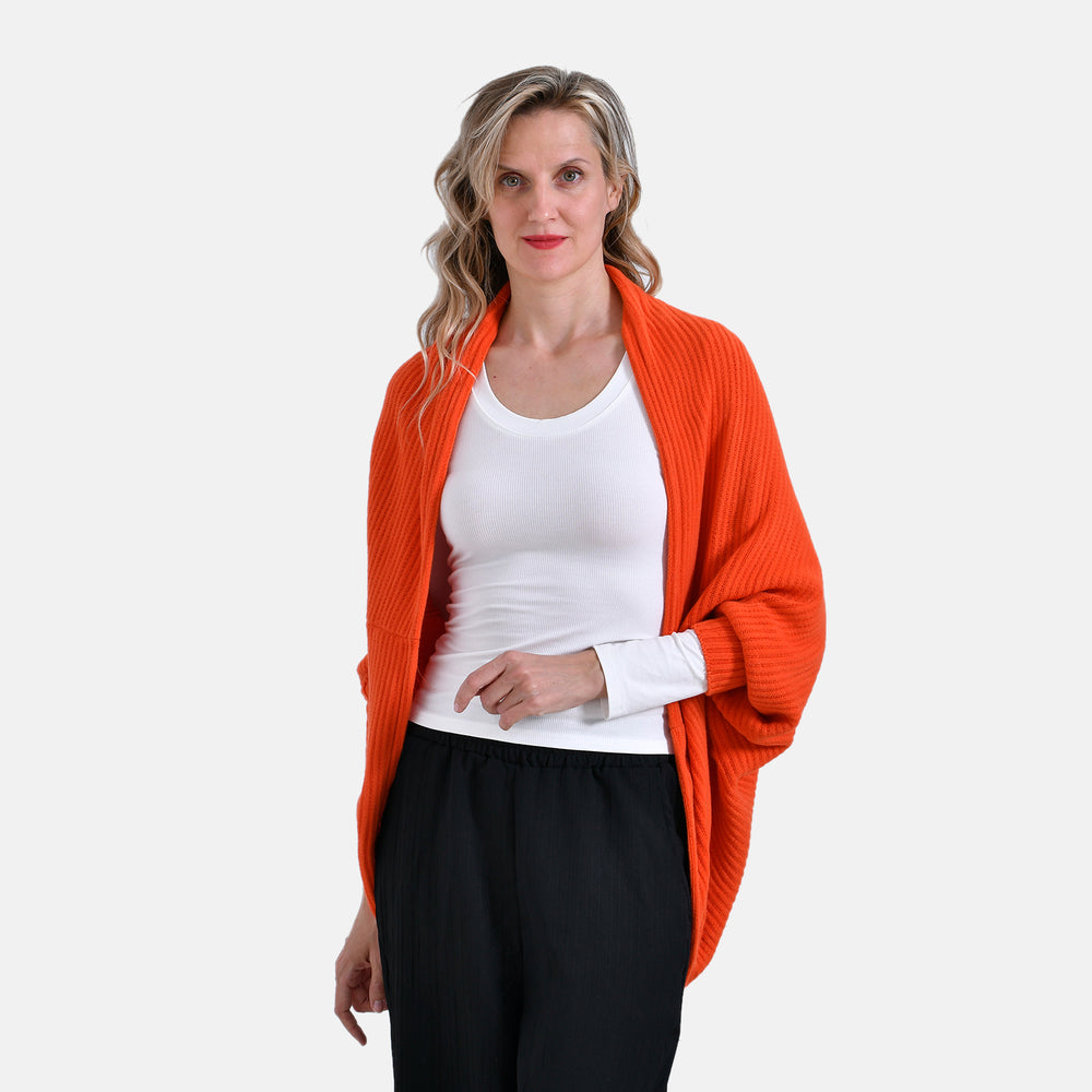 Tamsy Casual Knit Batwing Sleeve Open Cardigan (One Size) - Orange_7978884