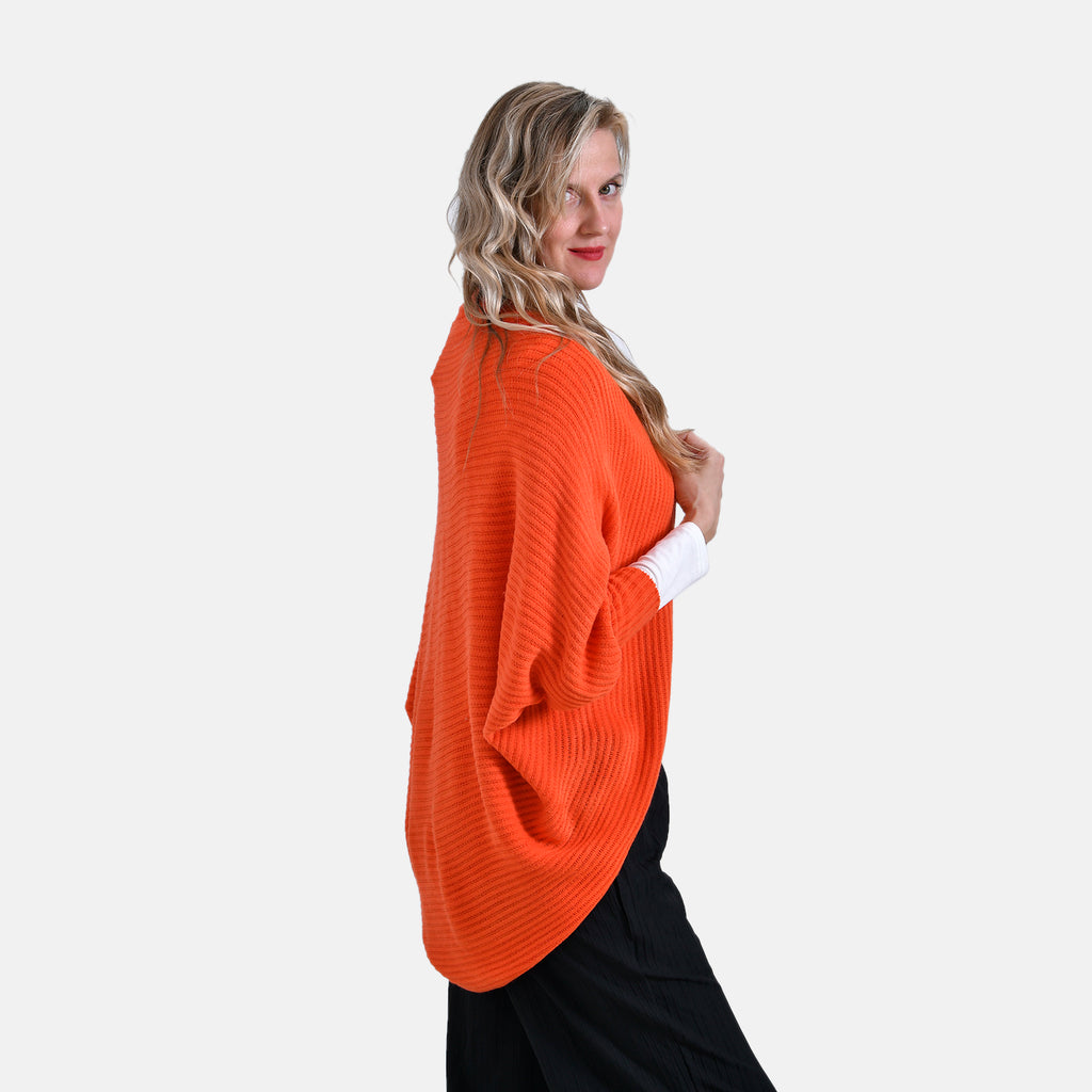 Tamsy Casual Knit Batwing Sleeve Open Cardigan (One Size) - Orange_7978884_2