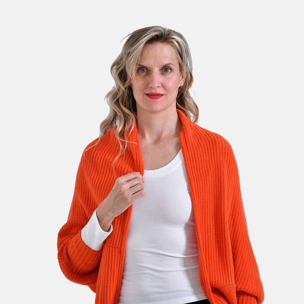 Tamsy Casual Knit Batwing Sleeve Open Cardigan (One Size) - Orange_7978884_3