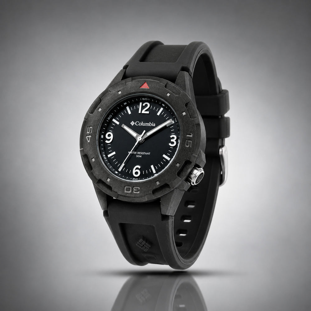 Columbia Trailhead Quartz Movt. Black Dial Mens Watch with Black Silicone Starp_7992277