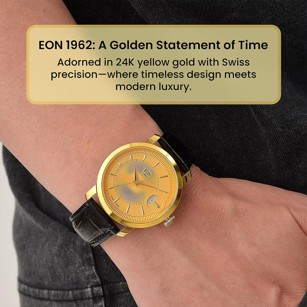 EON 1962 - Luxurious 24K Yellow Gold Swiss Movement 5 ATM Water Resistent Watch (39mm)