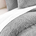 Sleep-Snuggle Luxurious Teddy Fleece Super Soft Warm and Cosy Duvet Cover with Pillow Case (Size Single) - Silver