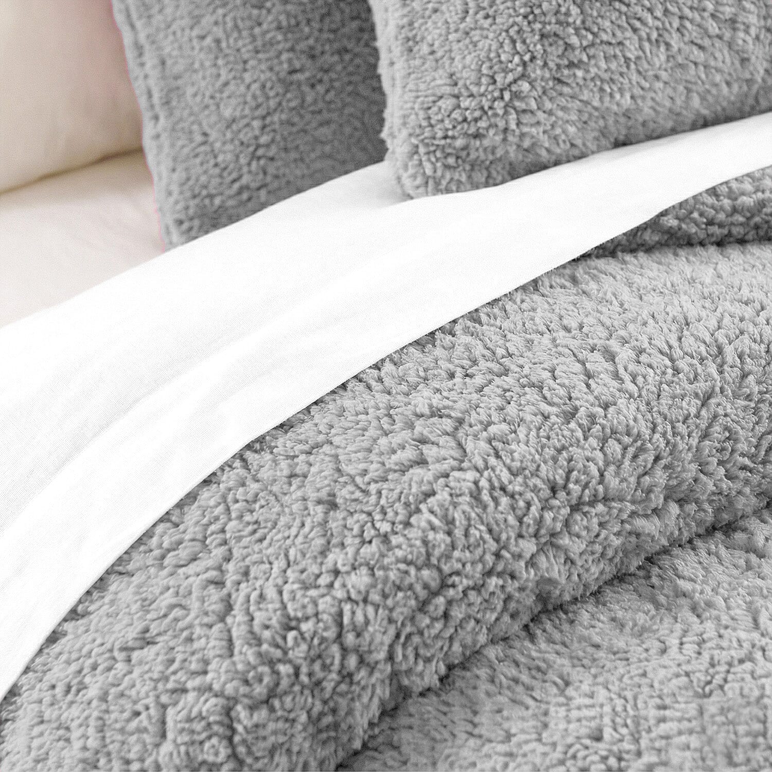 Sleep-Snuggle Luxurious Teddy Fleece Super Soft Warm and Cosy Duvet Cover with Pillow Case (Size Single) - Silver
