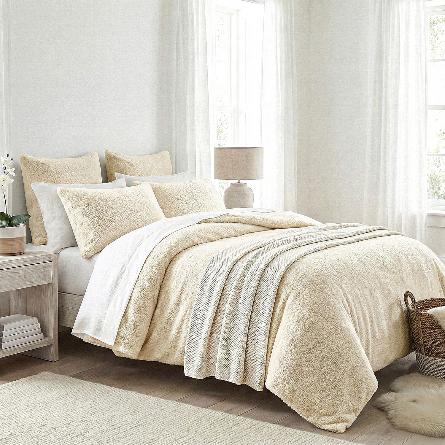 Sleep-Snuggle Luxurious Teddy Fleece Super Soft Warm and Cosy Duvet Cover with Pillow Case (Size Single) - Cream