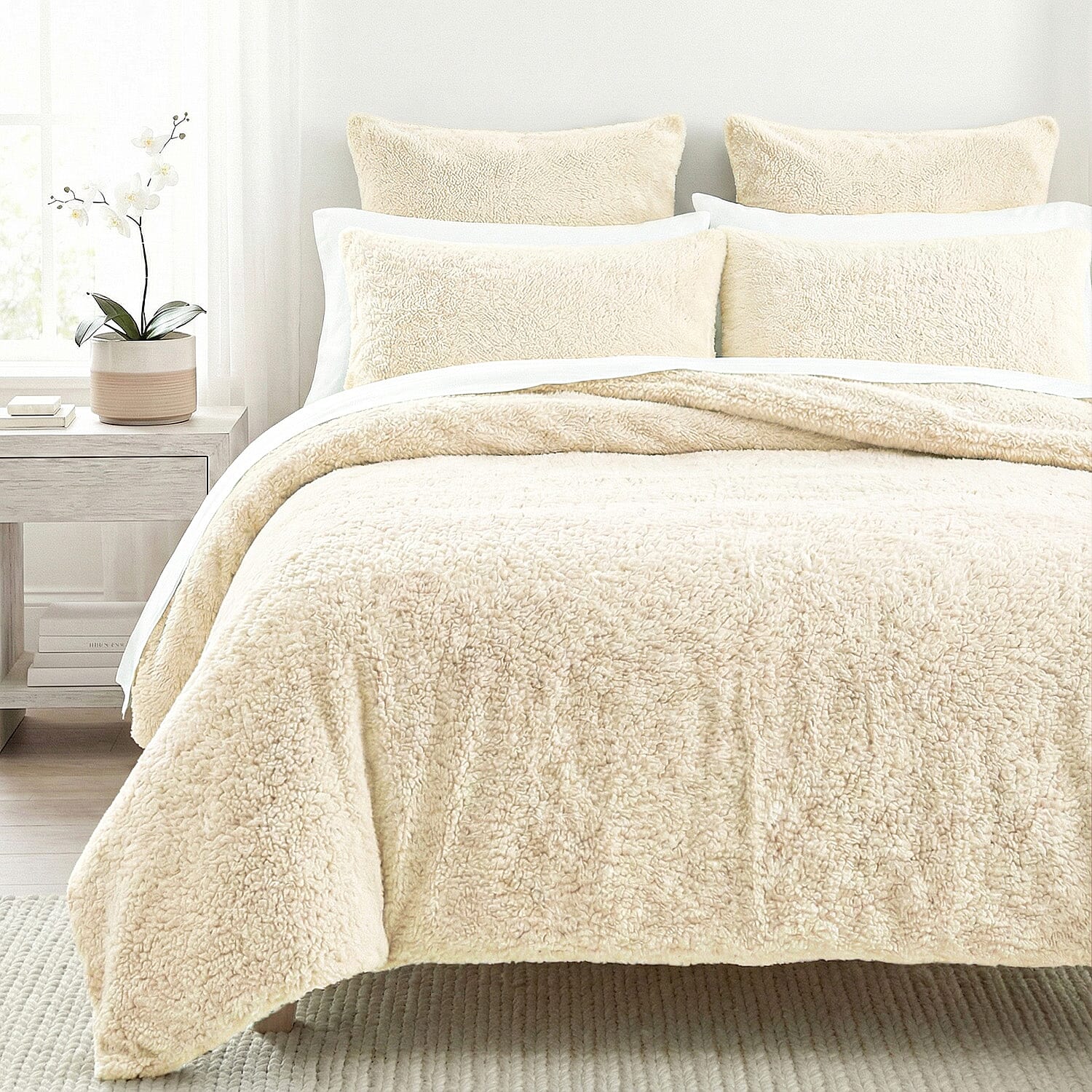 Sleep-Snuggle Luxurious Teddy Fleece Super Soft Warm and Cosy Duvet Cover with Pillow Case (Size Single) - Cream