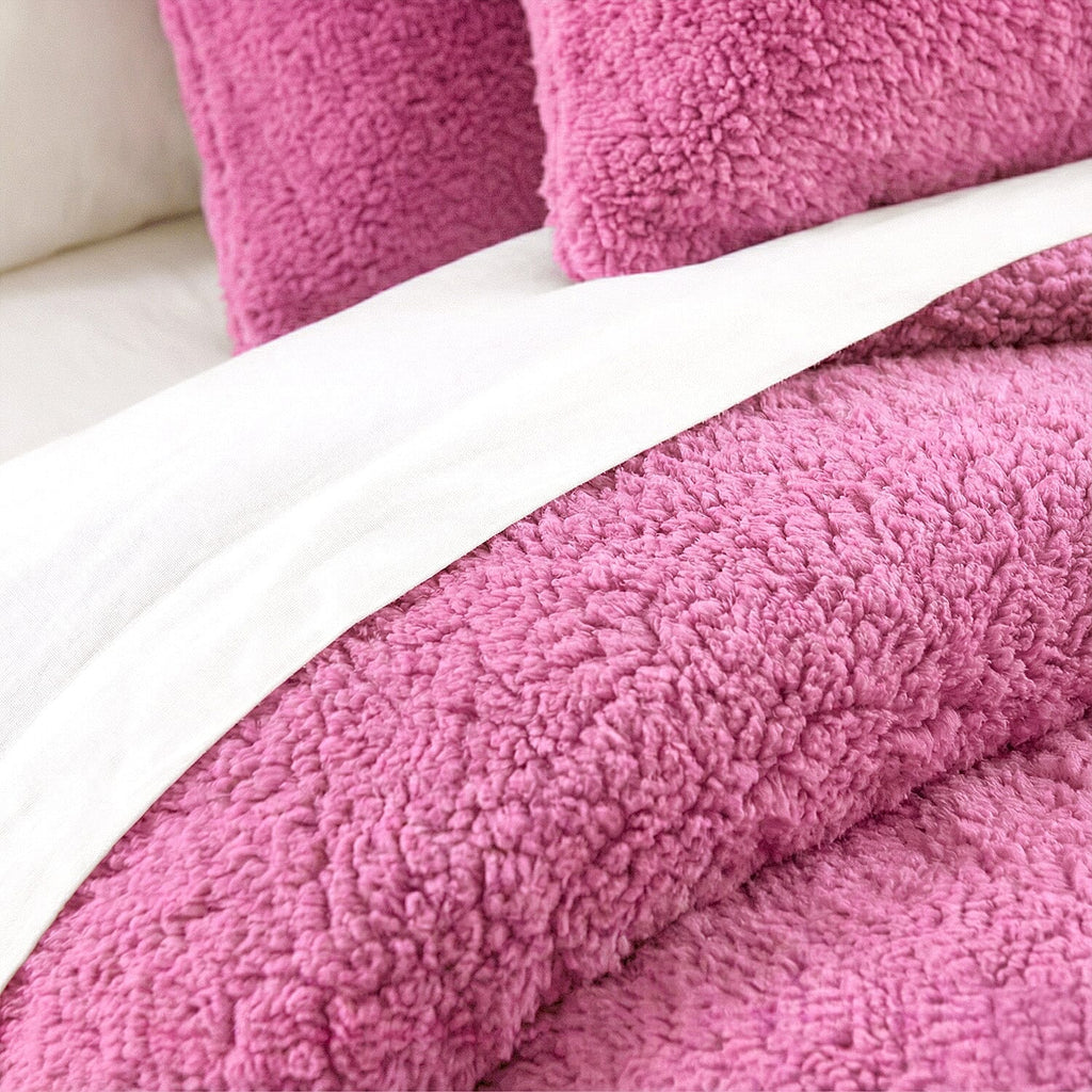 Sleep-Snuggle Luxurious Teddy Fleece Super Soft Warm and Cosy Duvet Cover with Pillow Case (Size Single) - Fuschia