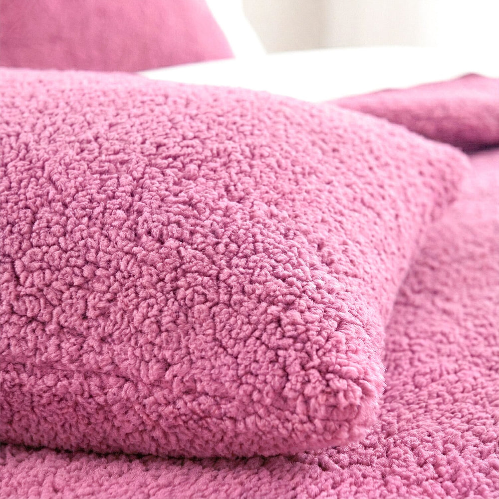 Sleep-Snuggle Luxurious Teddy Fleece Super Soft Warm and Cosy Duvet Cover with Pillow Case (Size Single) - Fuschia
