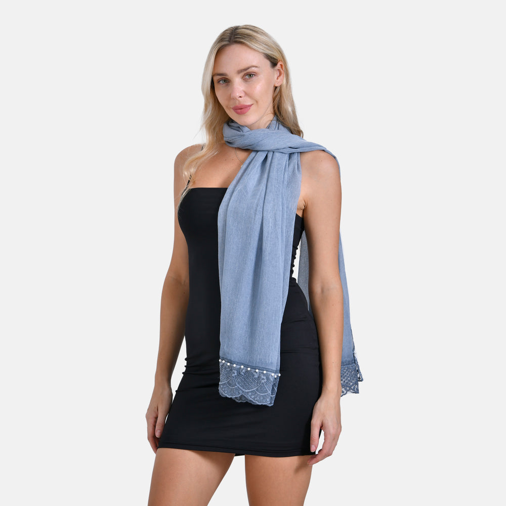 Closeout Deal New Arrival Lace Design on Edges Scarf (Size - One Size) - Blue_8019659_3