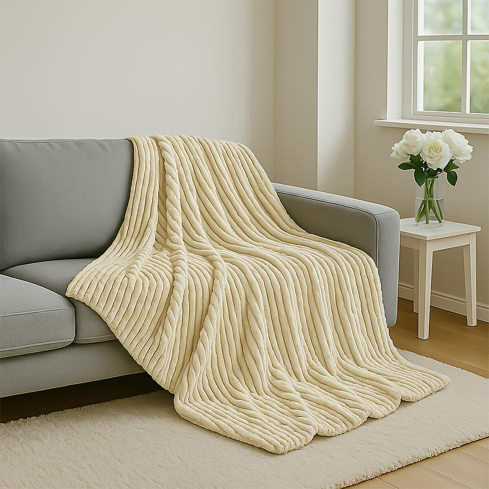 Dakota Super Soft Flannel Fleece Throw Blanket (Size 180x140) - Cream