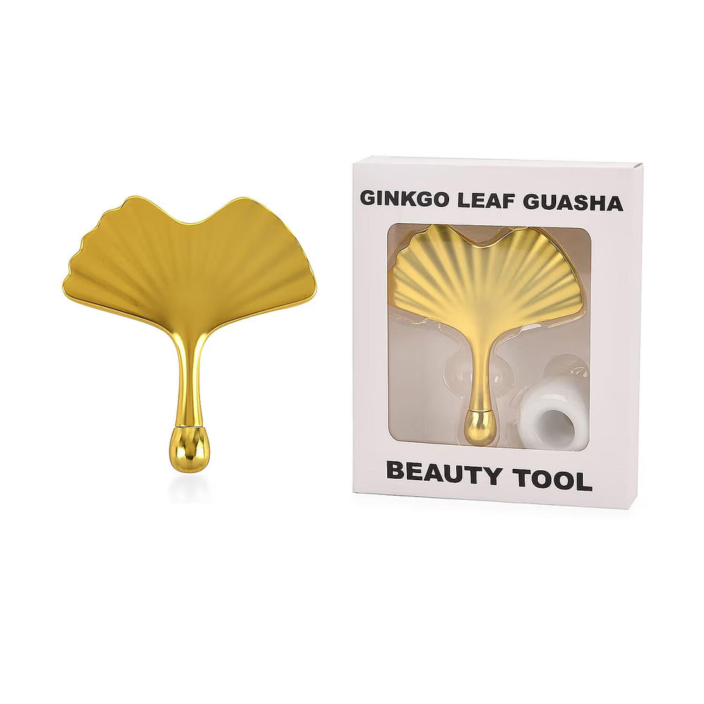 Ginkgo Leaf Guasha - Premium Gold Alloy with White Ceramic Holder