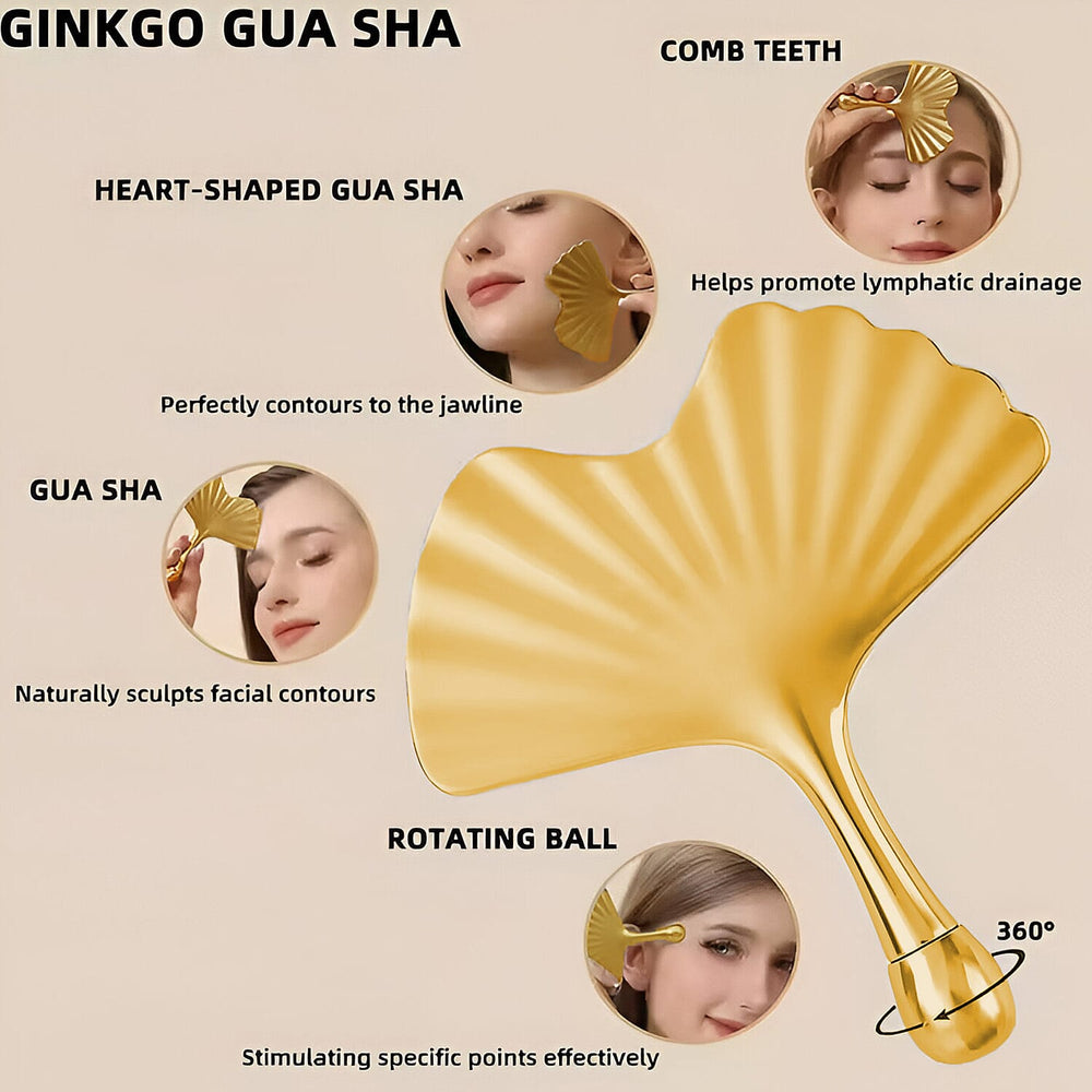 Ginkgo Leaf Guasha - Premium Gold Alloy with White Ceramic Holder