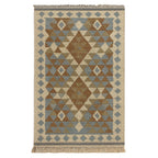 Geometric Pattern Kilim Rugs Ready Stock (Size 125x80 cm) - Grey - Brown
