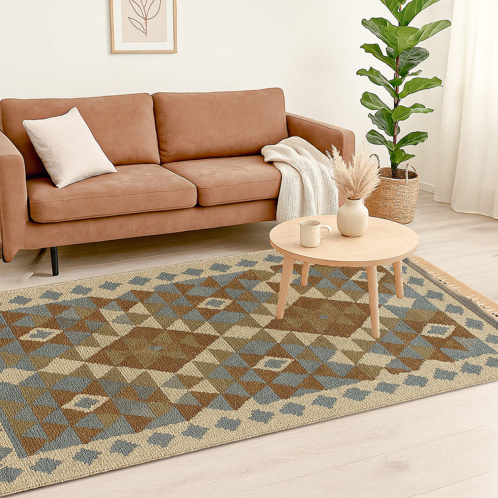 Geometric Pattern Kilim Rugs Ready Stock (Size 125x80 cm) - Grey - Brown