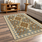 Geometric Pattern Kilim Rugs Ready Stock (Size 125x80 cm) - Grey - Brown