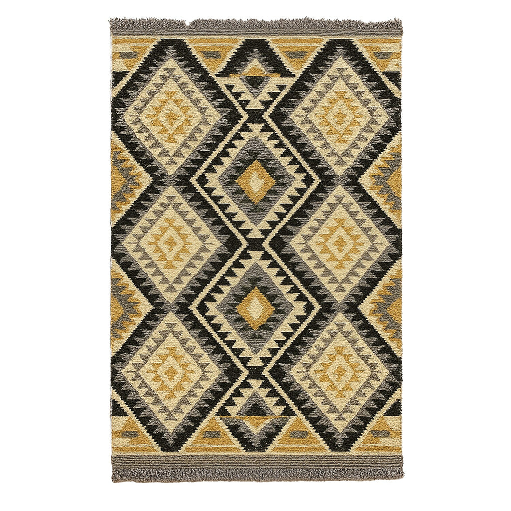 Geometric Pattern Kilim Rugs Ready Stock (Size 125x80cm) - Brown - Beige