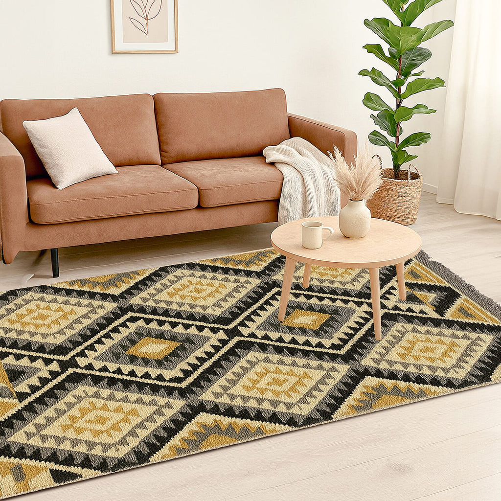 Geometric Pattern Kilim Rugs Ready Stock (Size 125x80cm) - Brown - Beige