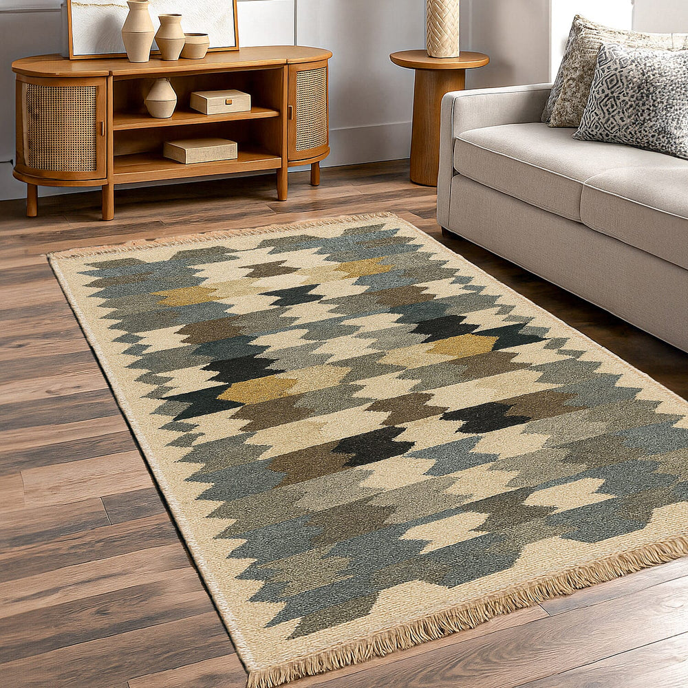 Turkish Kilim Patterned Rug - Size 80x125 cm - Multi Color & Brown