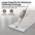 4-in1 Spray Mop - Including- Double Sided Mop Pad, Window Cleaning Head, Broom Head and Dustpan, 400ml Water Tank