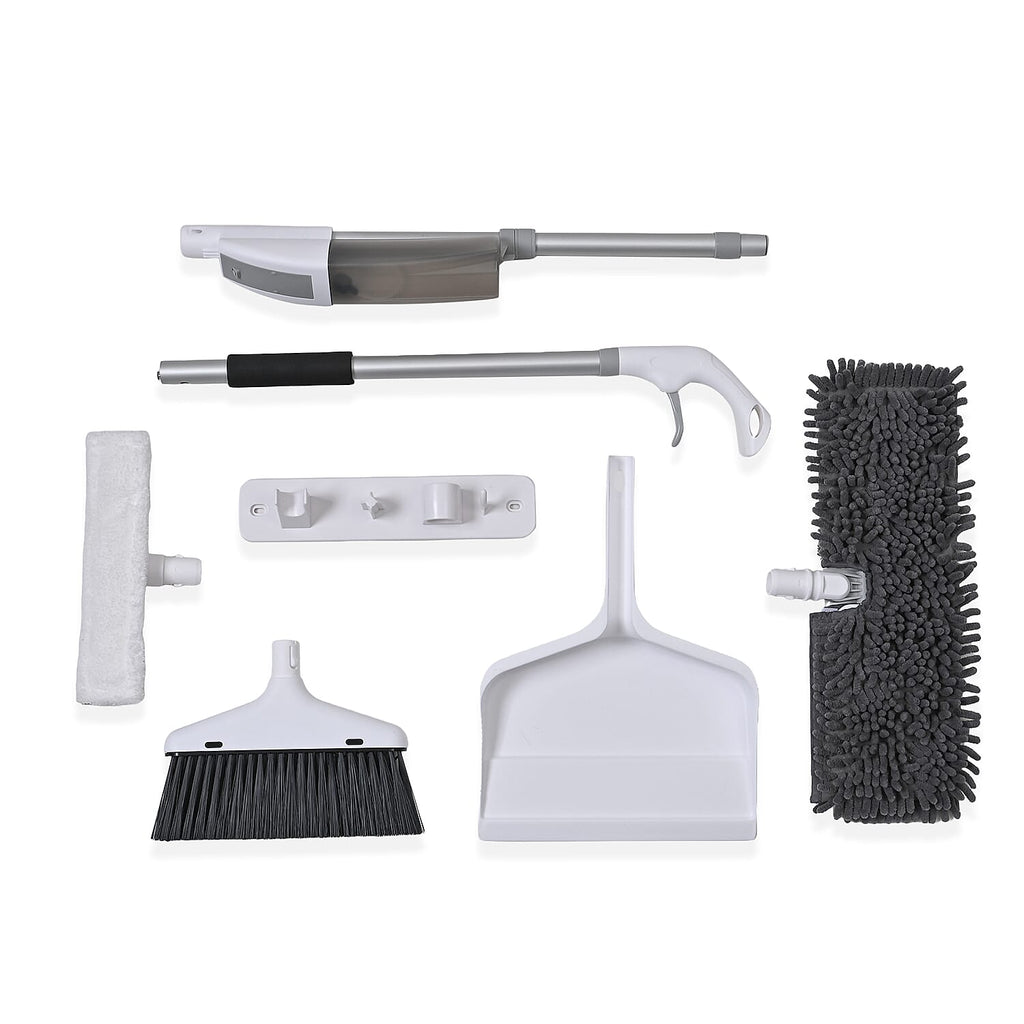 4-in1 Spray Mop - Including- Double Sided Mop Pad, Window Cleaning Head, Broom Head and Dustpan, 400ml Water Tank