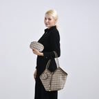 PU Check Tote Bag (Size 38x51x13 cm) - Khaki & Khaki_8025650_1