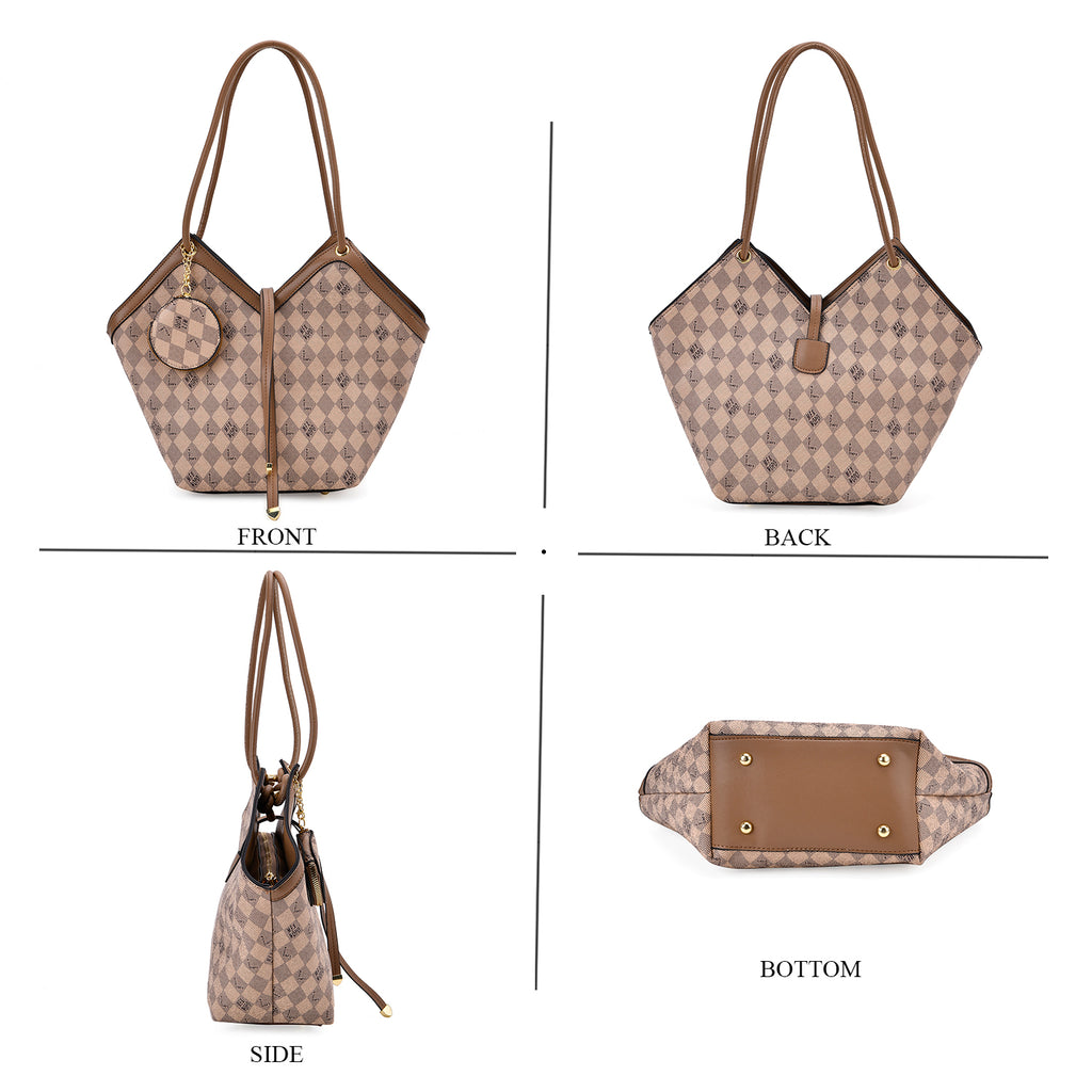 PU Check Tote Bag (Size 38x51x13 cm) - Khaki & Khaki_8025650_3