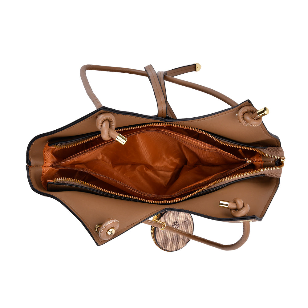 PU Check Tote Bag (Size 38x51x13 cm) - Khaki & Khaki_8025650_4