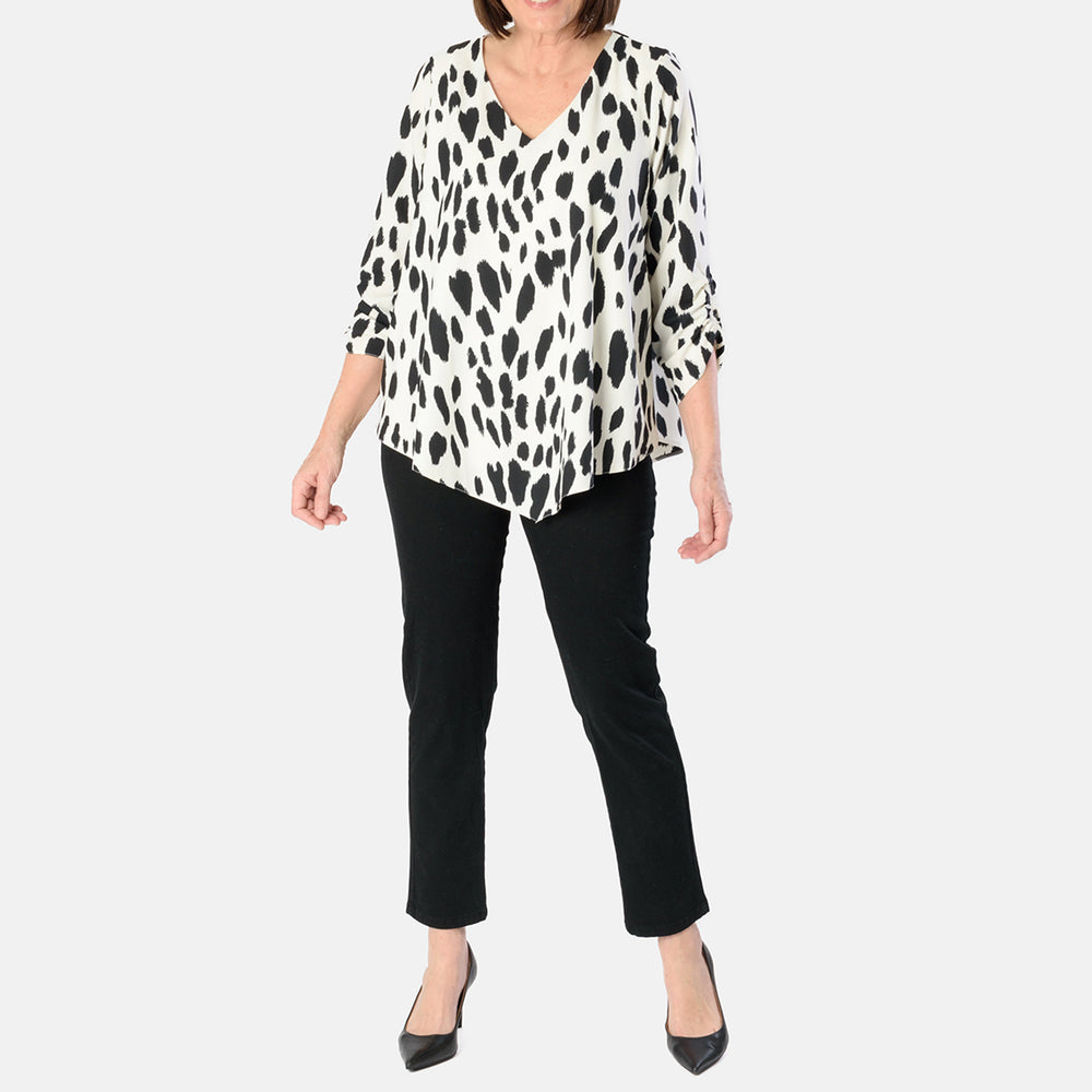 Emily Animal Printed V-neck Top (Size - 12) - Black & White_8027630